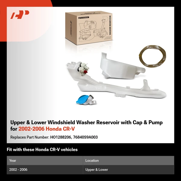 Upper & Lower Windshield Washer Reservoir with Cap & Pump for 2002-2006 Honda CR-V