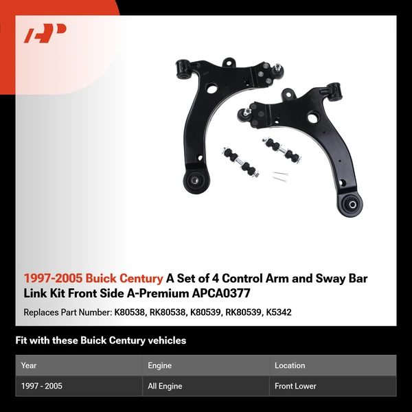 1997-2005 Buick Century A Set of 4 Control Arm and Sway Bar Link Kit Front Side A-Premium APCA0377