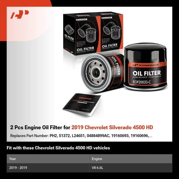 2 Pcs Engine Oil Filter for 2019 Chevrolet Silverado 4500 HD