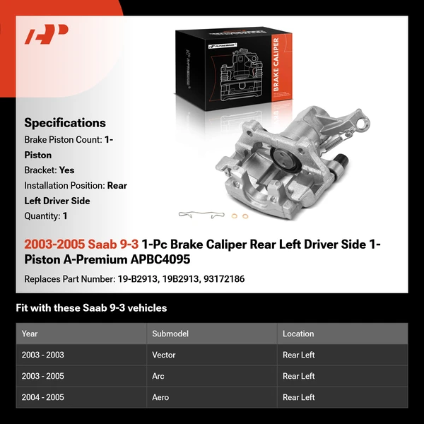2003-2005 Saab 9-3 1-Pc Brake Caliper Rear Left Driver Side 1-Piston A-Premium APBC4095