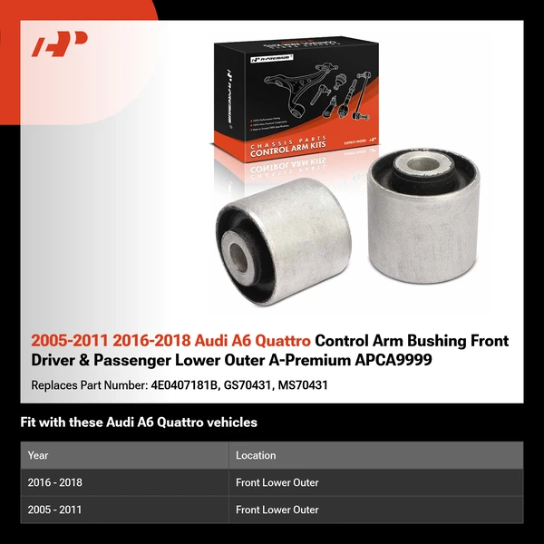 2005-2011 2016-2018 Audi A6 Quattro Control Arm Bushing Front Driver & Passenger Lower Outer A-Premium APCA9999
