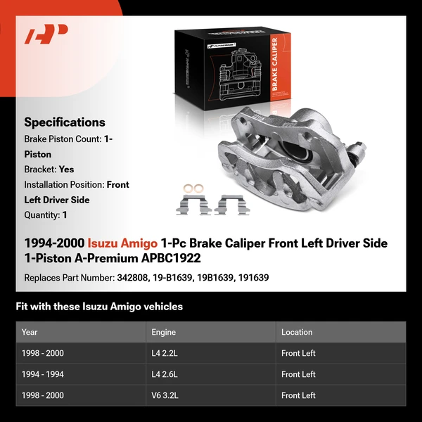 1994-2000 Isuzu Amigo 1-Pc Brake Caliper Front Left Driver Side 1-Piston A-Premium APBC1922