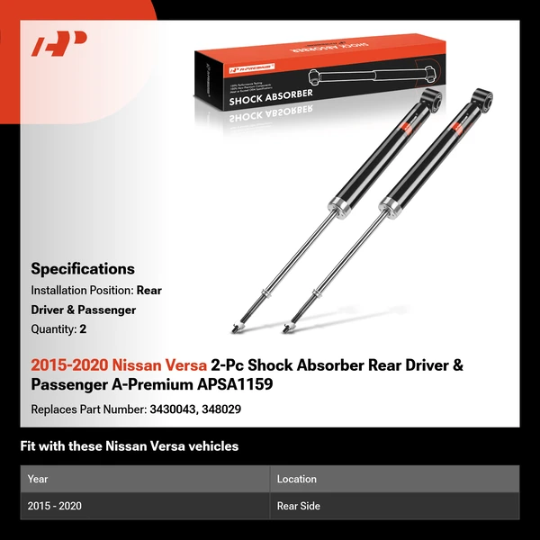 2015-2020 Nissan Versa 2-Pc Shock Absorber Rear Driver & Passenger A-Premium APSA1159