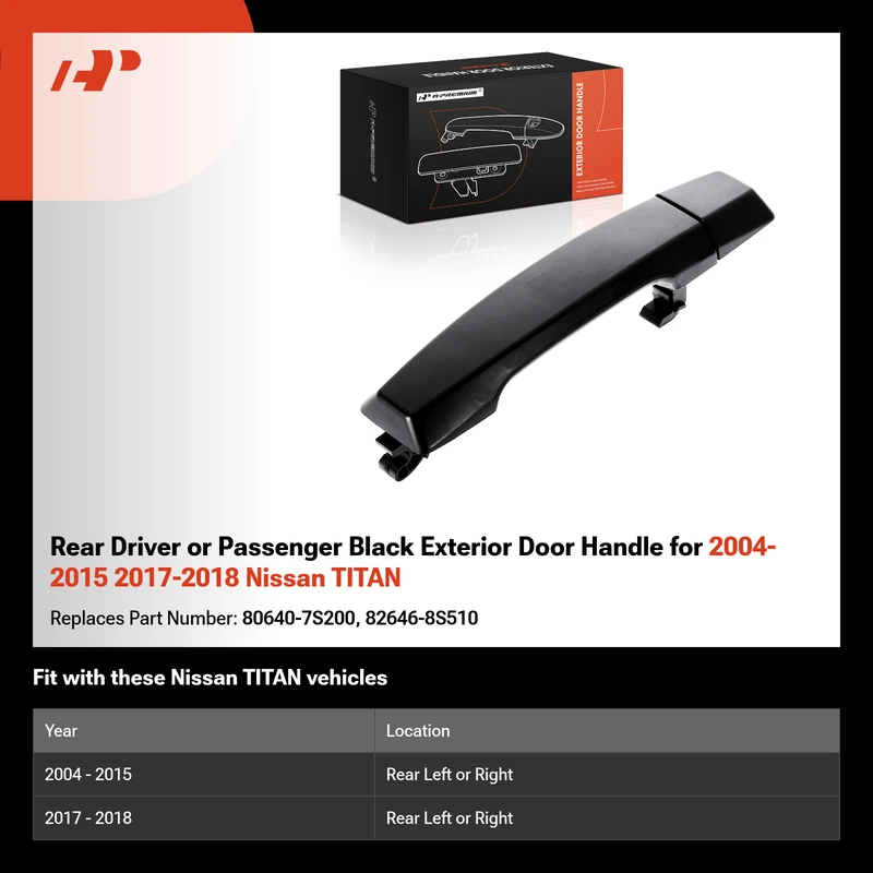 Rear Driver or Passenger Black Exterior Door Handle for 2004-2015 2017-2018 Nissan TITAN