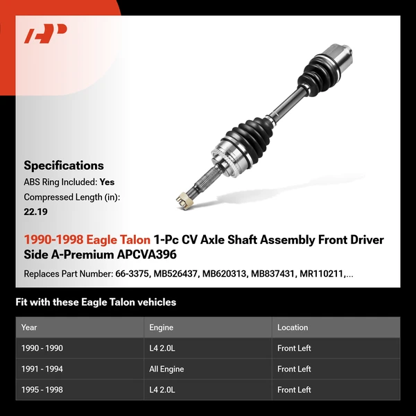1990-1998 Eagle Talon 1-Pc CV Axle Shaft Assembly Front Driver Side A-Premium APCVA396