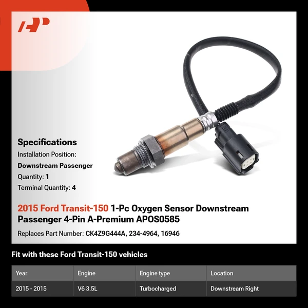 2015 Ford Transit-150 1-Pc Oxygen Sensor Downstream Passenger 4-Pin A-Premium APOS0585
