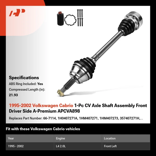 1995-2002 Volkswagen Cabrio 1-Pc CV Axle Shaft Assembly Front Driver Side A-Premium APCVA898