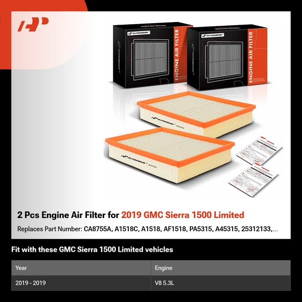 2 Pcs Engine Air Filter for 2019 GMC Sierra 1500 Limited