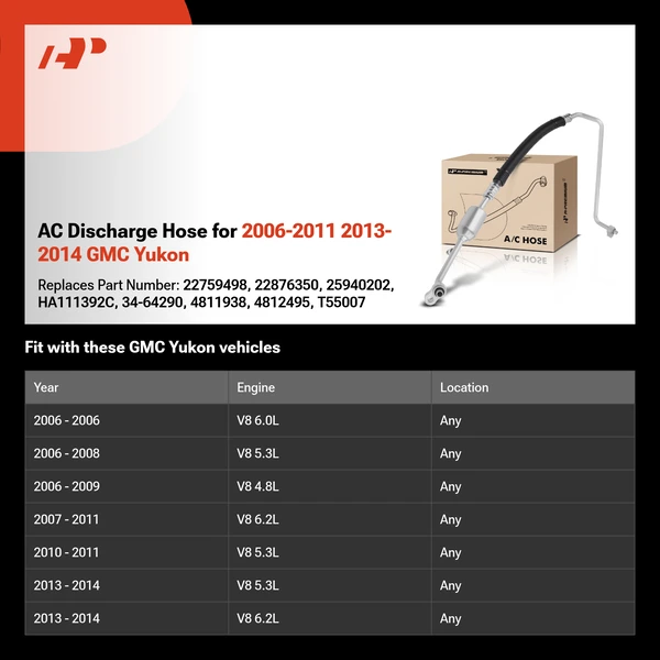 AC Discharge Hose for 2006-2011 2013-2014 GMC Yukon