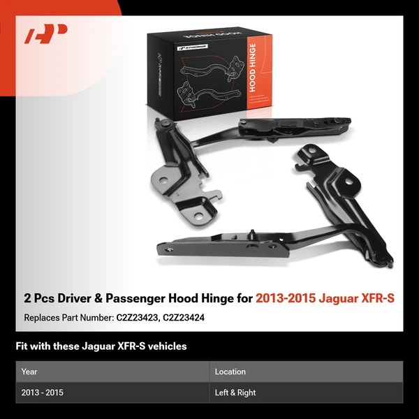 2 Pcs Driver & Passenger Hood Hinge for 2013-2015 Jaguar XFR-S