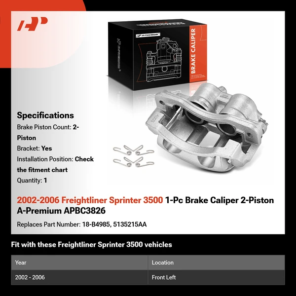 2002-2006 Freightliner Sprinter 3500 1-Pc Brake Caliper 2-Piston A-Premium APBC3826