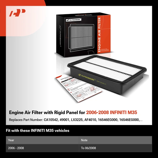 Engine Air Filter with Rigid Panel for 2006-2008 INFINITI M35