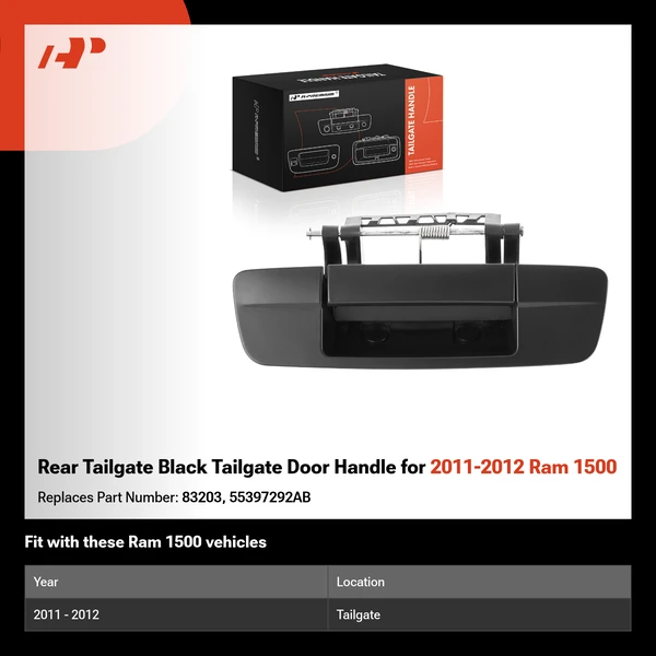 Rear Tailgate Black Tailgate Door Handle for 2011-2012 Ram 1500