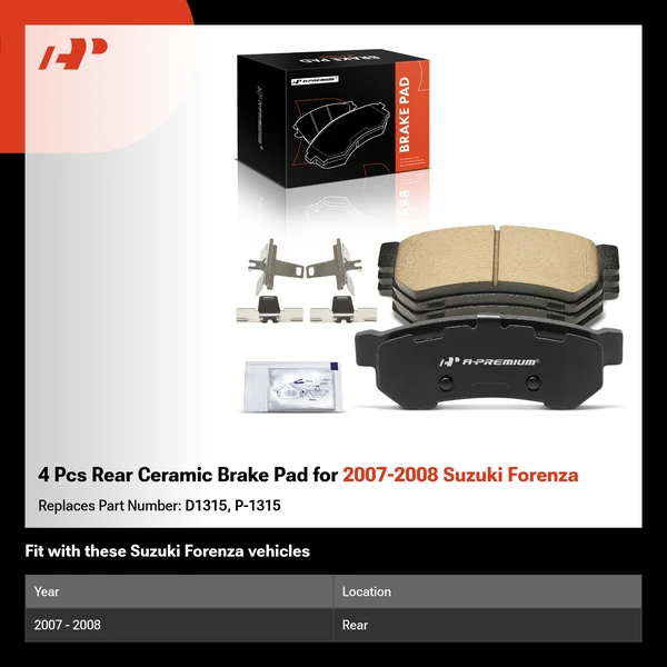 4 Pcs Rear Ceramic Brake Pad for 2007-2008 Suzuki Forenza