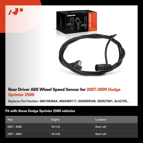Rear Driver ABS Wheel Speed Sensor for 2007-2009 Dodge Sprinter 2500