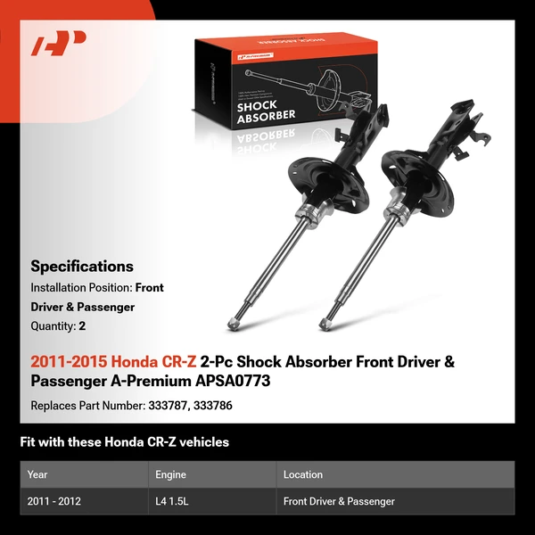 2011-2015 Honda CR-Z 2-Pc Shock Absorber Front Driver & Passenger A-Premium APSA0773