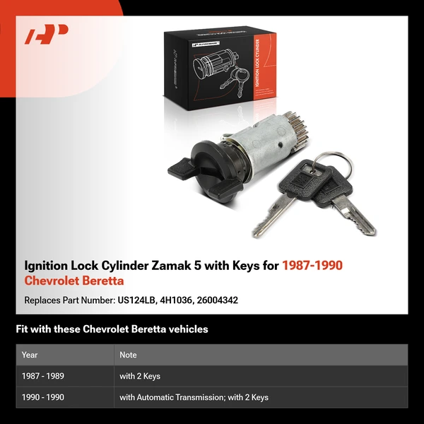 Ignition Lock Cylinder Zamak 5 with Keys for 1987-1990 Chevrolet Beretta