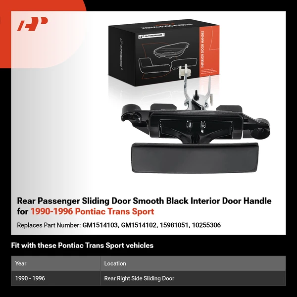 Rear Passenger Sliding Door Smooth Black Interior Door Handle for 1990-1996 Pontiac Trans Sport