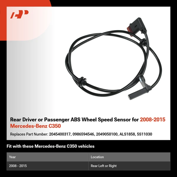 Rear Driver or Passenger ABS Wheel Speed Sensor for 2008-2015 Mercedes-Benz C350