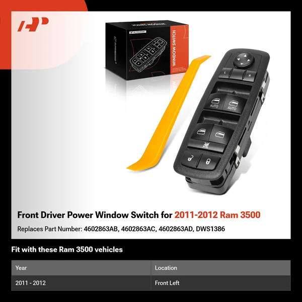 Front Driver Power Window Switch for 2011-2012 Ram 3500