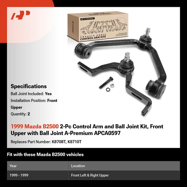 1999 Mazda B2500 2-Pc Control Arm and Ball Joint Kit, Front Upper with Ball Joint A-Premium APCA0597
