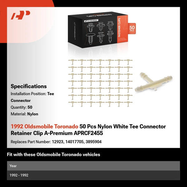 1992 Oldsmobile Toronado 50 Pcs Nylon White Tee Connector Retainer Clip A-Premium APRCF2455