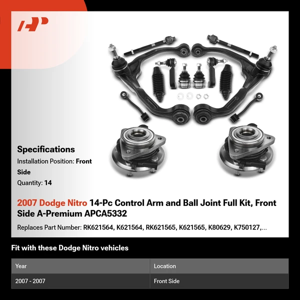 2007 Dodge Nitro 14-Pc Control Arm and Ball Joint Full Kit, Front Side A-Premium APCA5332