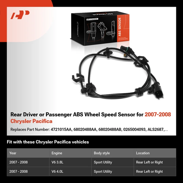 Rear Driver or Passenger ABS Wheel Speed Sensor for 2007-2008 Chrysler Pacifica