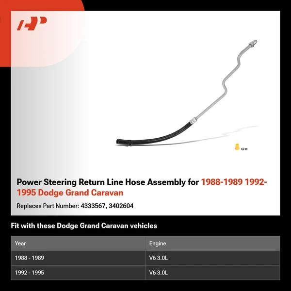 Power Steering Return Line Hose Assembly for 1988-1989 1992-1995 Dodge Grand Caravan