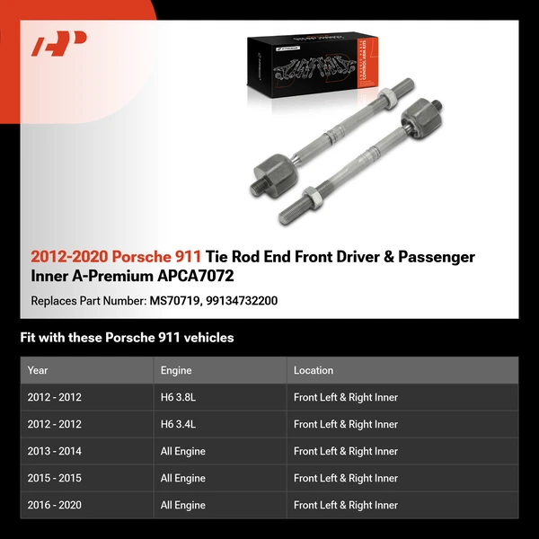 2012-2020 Porsche 911 Tie Rod End Front Driver & Passenger Inner A-Premium APCA7072