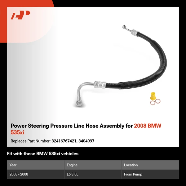 Power Steering Pressure Line Hose Assembly for 2008 BMW 535xi