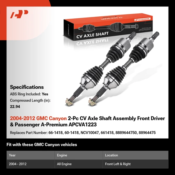 2004-2012 GMC Canyon 2-Pc CV Axle Shaft Assembly Front Driver & Passenger A-Premium APCVA1223