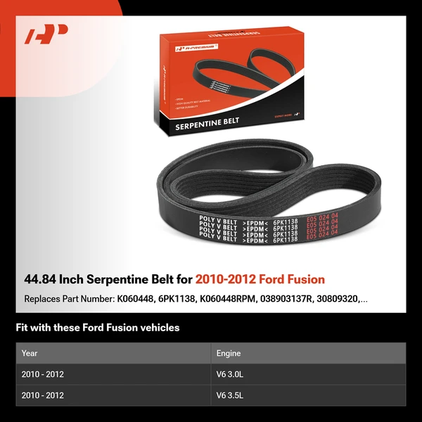 44.84 Inch Serpentine Belt for 2010-2012 Ford Fusion