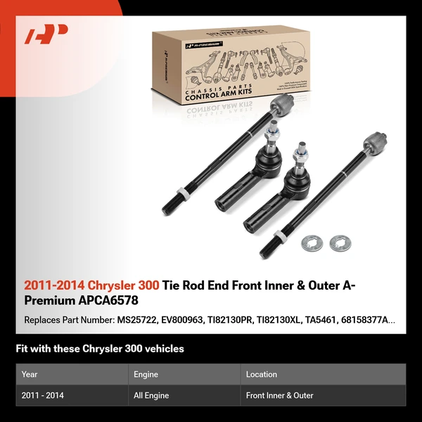 2011-2014 Chrysler 300 Tie Rod End Front Inner & Outer A-Premium APCA6578