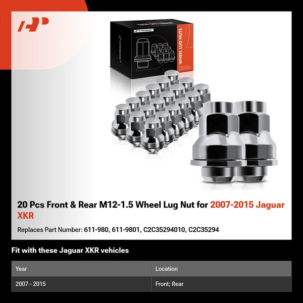 20 Pcs Front & Rear M12-1.5 Wheel Lug Nut for 2007-2015 Jaguar XKR