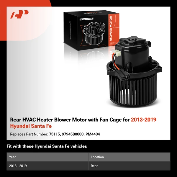 Rear HVAC Heater Blower Motor with Fan Cage for 2013-2019 Hyundai Santa Fe