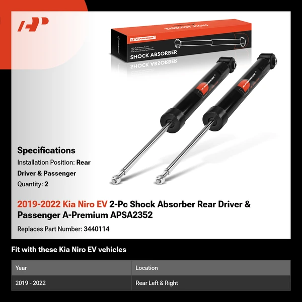 2019-2022 Kia Niro EV 2-Pc Shock Absorber Rear Driver & Passenger A-Premium APSA2352