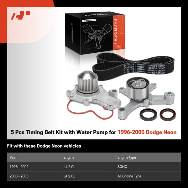 5 Pcs Timing Belt Kit with Water Pump for 1996-2005 Dodge Neon