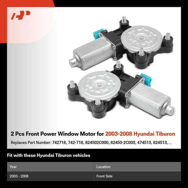 2 Pcs Front Power Window Motor for 2003-2008 Hyundai Tiburon