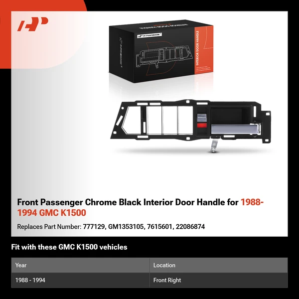 Front Passenger Chrome Black Interior Door Handle for 1988-1994 GMC K1500