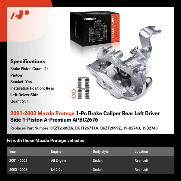 2001-2003 Mazda Protege 1-Pc Brake Caliper Rear Left Driver Side 1-Piston A-Premium APBC2676