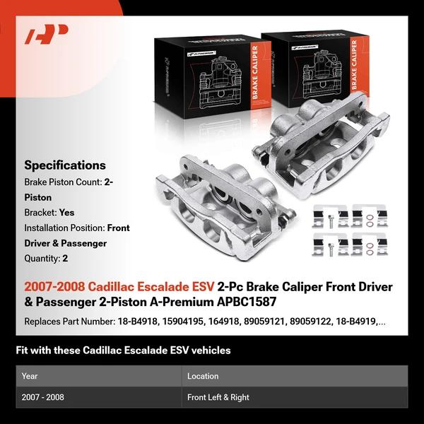 2007-2008 Cadillac Escalade ESV 2-Pc Brake Caliper Front Driver & Passenger 2-Piston A-Premium APBC1587