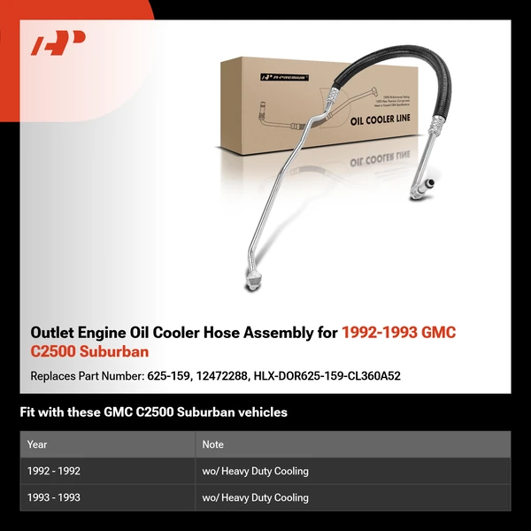 Outlet Engine Oil Cooler Hose Assembly for 1992-1993 GMC C2500 Suburban