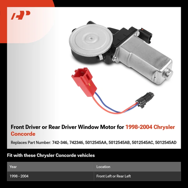 Front Driver or Rear Driver Window Motor for 1998-2004 Chrysler Concorde