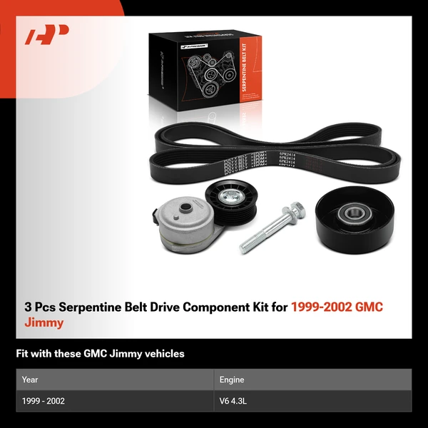 3 Pcs Serpentine Belt Drive Component Kit for 1999-2002 GMC Jimmy