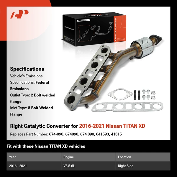 Right Catalytic Converter for 2016-2021 Nissan TITAN XD