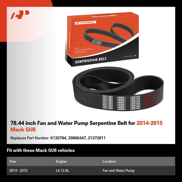 78.44 inch Fan and Water Pump Serpentine Belt for 2014-2015 Mack GU8