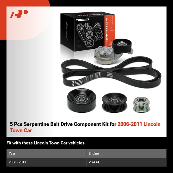 5 Pcs Serpentine Belt Drive Component Kit for 2006-2011 Lincoln Town Car