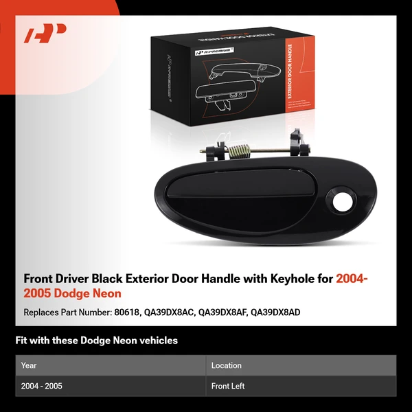 Front Driver Black Exterior Door Handle with Keyhole for 2004-2005 Dodge Neon