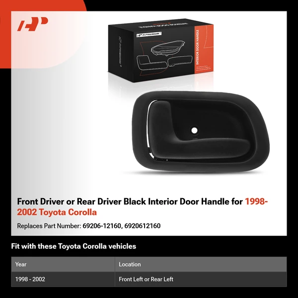 Front Driver or Rear Driver Black Interior Door Handle for 1998-2002 Toyota Corolla
